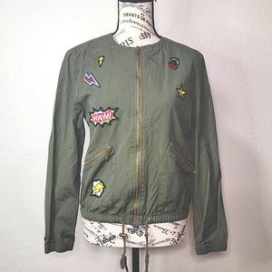 Freebird Olive Green Patch Bomber Jacket size Small